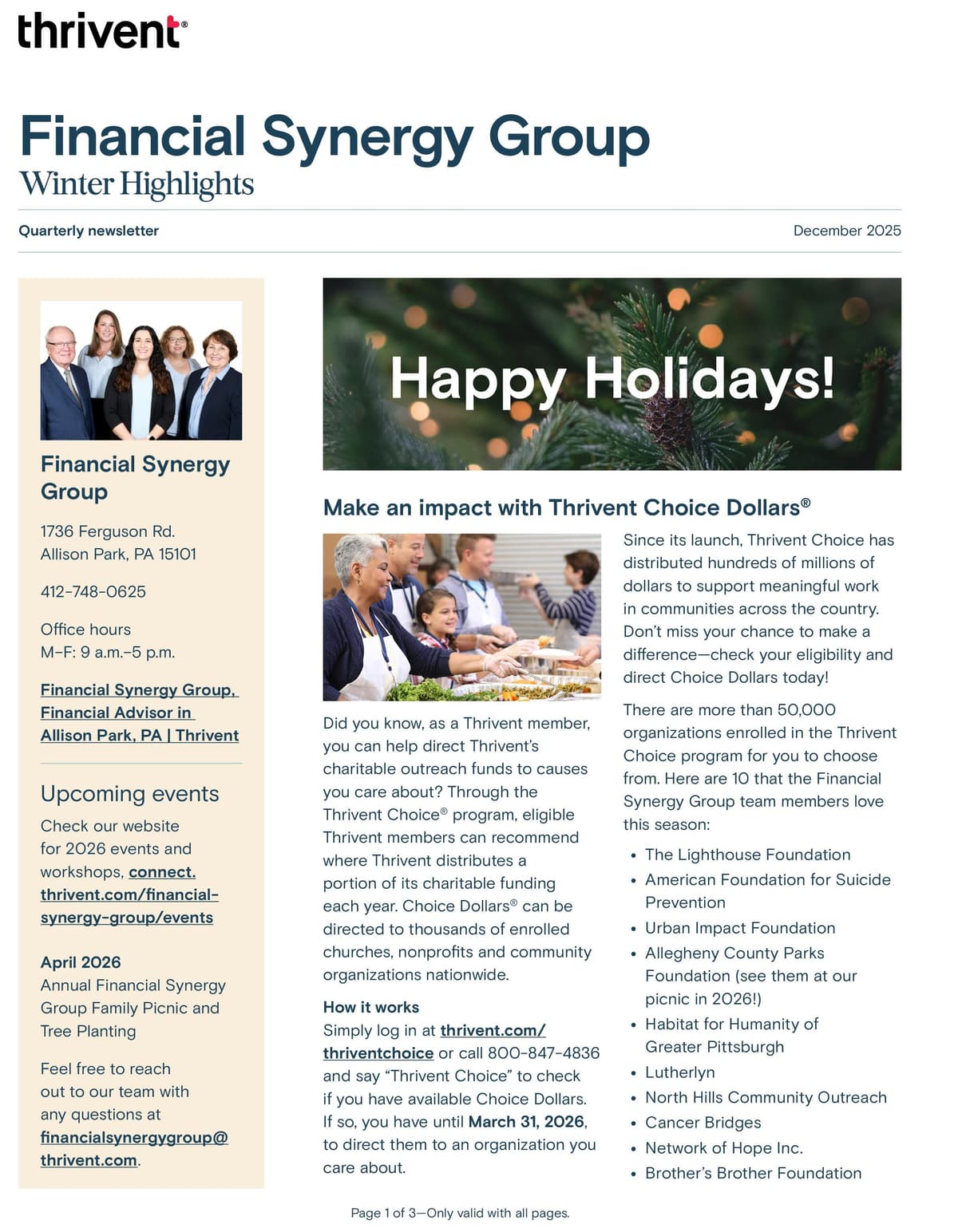 Financial Synergy Group Newsletter 